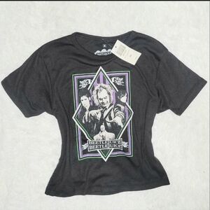 Hot Topic Purple & Black Beetlejuice Trio Cropped Baby Tee Women's US Medium NWT